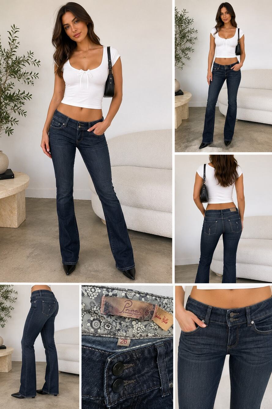 PAIGE Hidden Hills Low Rise Bootcut Jeans Women's 26 Dark Wash Stretch Y2K